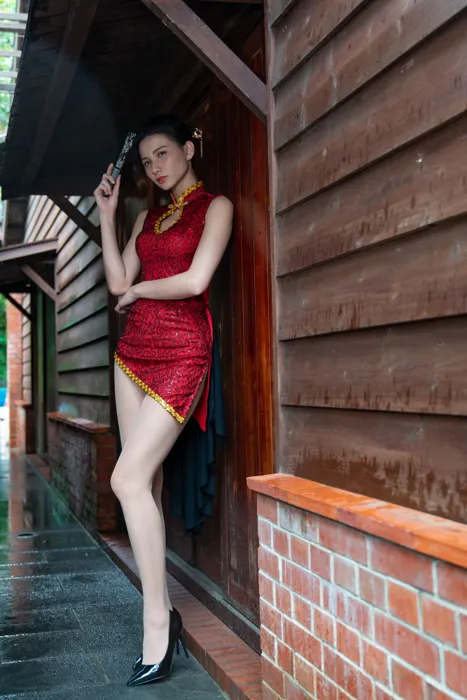 [Mzsock] NO.057 Cai Yixin, ultra short cheongsam, stockings, high heels, beautiful legs, outdoor shot street photography#[55P]-24