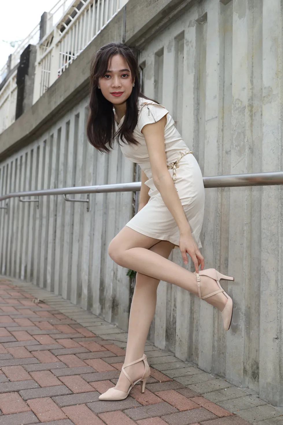 [Mzsock] NO.107 Vency Shen beige dress stockings high heels beautiful legs street photography#[70P]-2